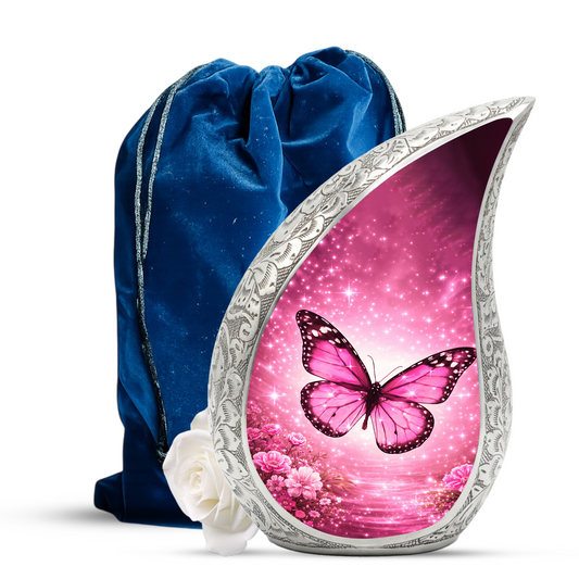 Beautiful Pink Butterfly Flower Cremation Urn for Adult Ashes