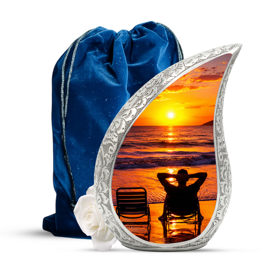 Beach Sunset Urn for Human Ashes | Wooden Ocean Sunset Cremation Urn | Beach Memorial Urn