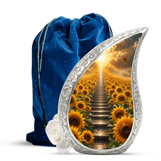 Sunflower Sunrise Urn for Human Ashes | Beautiful Floral Cremation Urn for Mom & Women