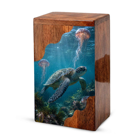 Sea Turtle Wooden Cremation Urn for Human Ashes | Adult Cremation Urn |