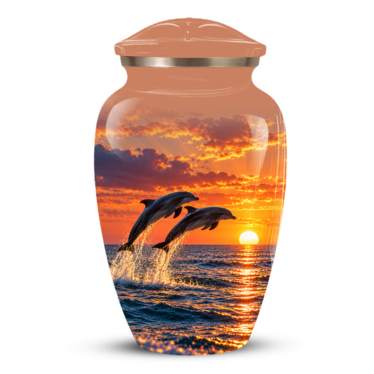Dolphin Cremation Urn for Ashes, Ocean Sunset Design, Custom Adult Urn for Loved Ones