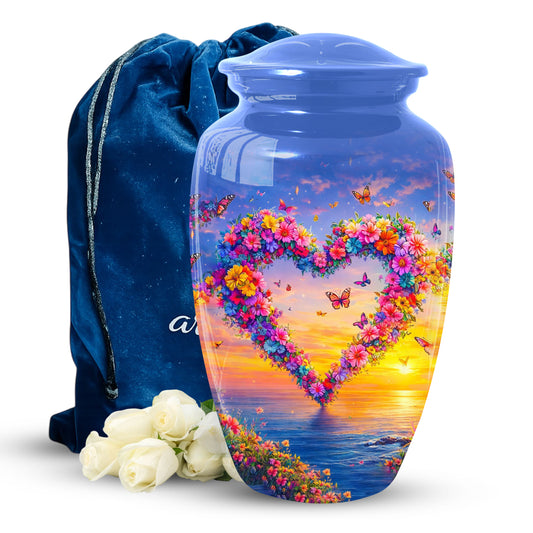 Butterfly Urn for Ashes – Floral Heart Urn for Mom | Adult Female Cremation Large Urn