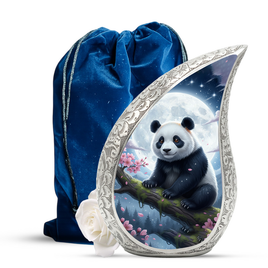 Moonlit Panda Personalized Cremation Urn – Teardrop Style Aluminum Memorial Urn, 10 Inch