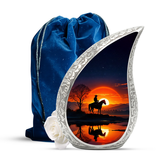 Cowboy Sunset Adult Urn for Human Ashes – Western Cowboy Cremation Urn