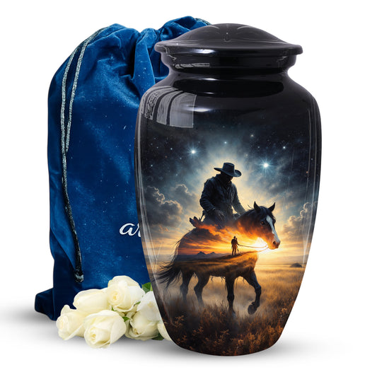 Cowboy Horse Urns for Dad, Western Cremation Large Urn for Men