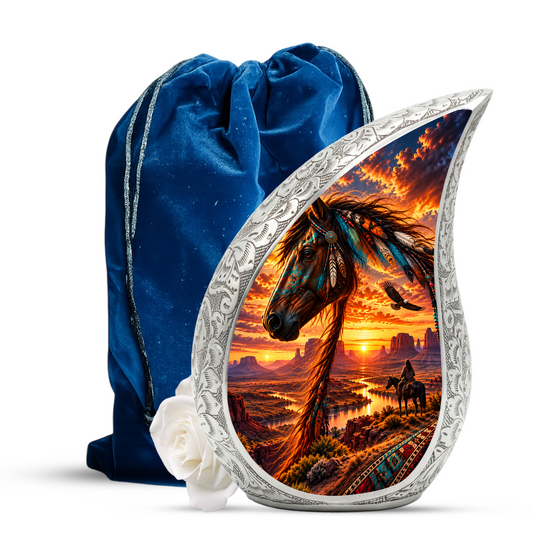 Native American Horse Cremation Urn for Ashes, Personalized Western Adult Urn, Horse Memorial Urn