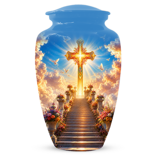 Christian Cross Cremation Urn for Ashes - Heavenly Stairway Memorial Urns