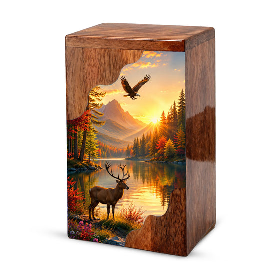 Mountain Wildlife Wooden Cremation Urn – Wooden Urn for Human Ashes