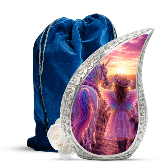 Pink Unicorn Angel Girl Urn for Human Ashes – Beautiful Girl Cremation Urn & Memorial Keepsake