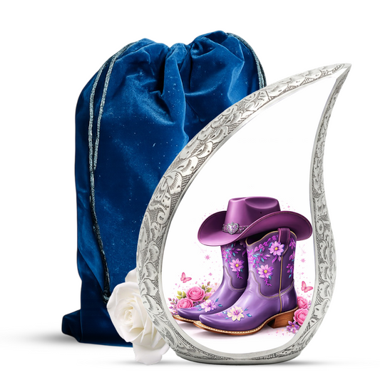 Cowgirl Boot with Hat Cremation Urn for Mom - Personalized Western Urns For Female