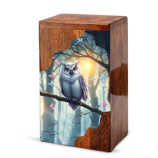 Wooden Cremation Urn – Owl Memorial Urn | Custom Wooden Memorial Urn for Adult Ashes