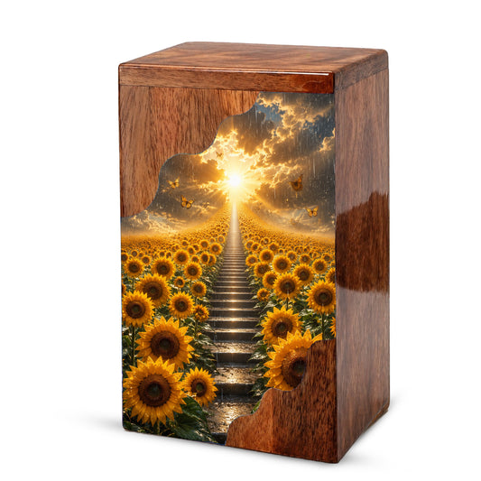 Sunflower Wooden Cremation Urn for Mom | Personalized Urn for Human Ashes