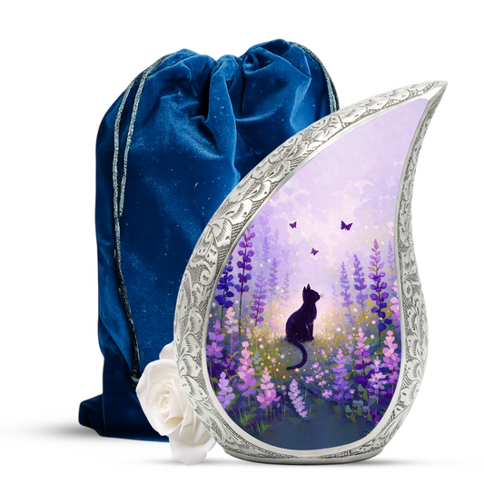 Personalized Cat Urn for Ashes – Floral Cat Memorial Urn | Keepsake Cat Cremation Urn for Pet Ashes