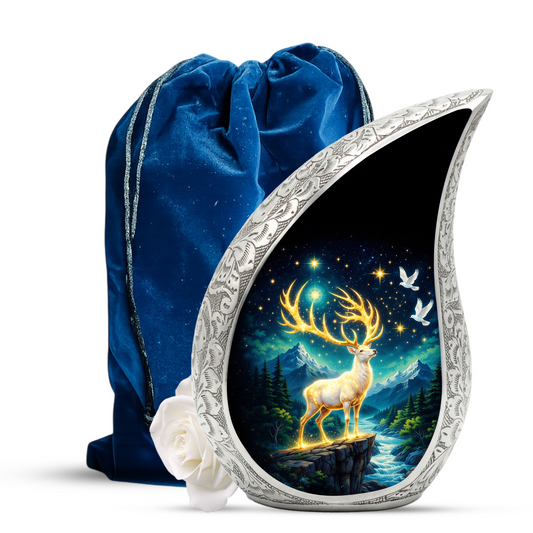 Golden Reindeer Night Landscape Cremation Urn for Adult Ashes
