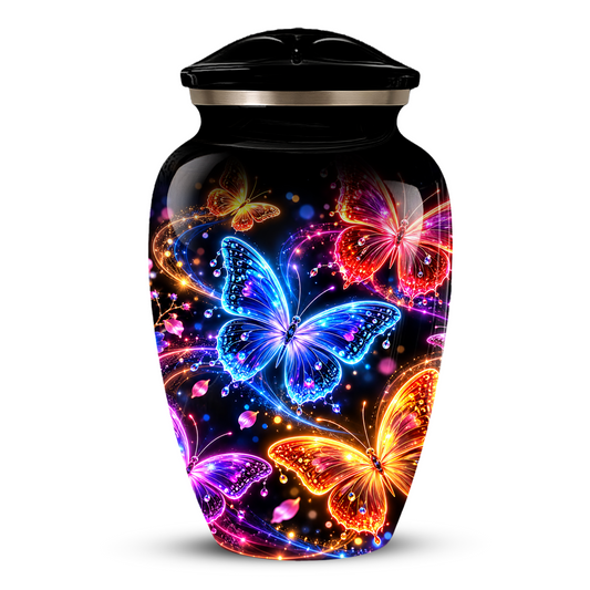 Personalized Butterfly Adult Cremation Urn for Ashes, Colorful Butterfly Memorial Urn, Black Cremation Urn