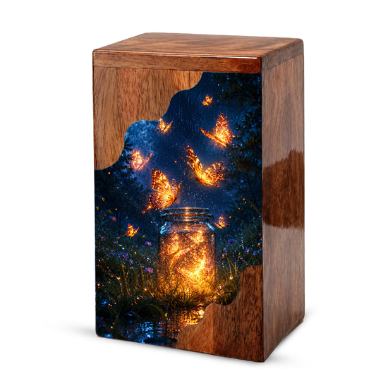 Butterfly Wooden Cremation Urn – Glowing Butterfly Memorial Urn for Human Ashes
