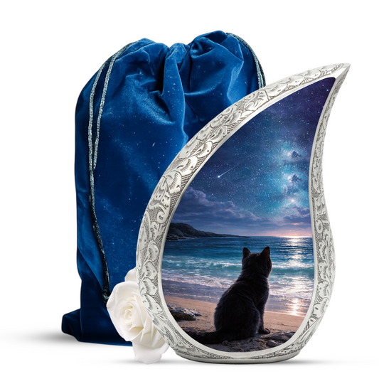 Personalized Cat Urn, Moonlight Beach Cat Urn for Ashes-Memorial Urn For Ashes