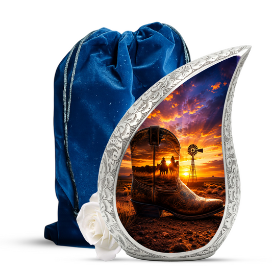 Western Cowboy Boot Memorial Urn for Dad | Adult Cremation Urn for Ashes