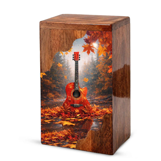 Guitar Wooden Cremation Urn – Autumn Guitar Memorial Urn | Custom Wooden Urn for Human Ashes