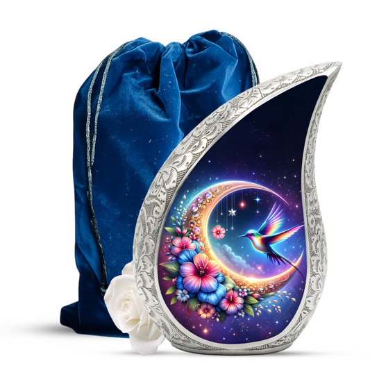 Beautiful Flower Moon with Hummingbird Cremation Urn for Mom & Loved Ones