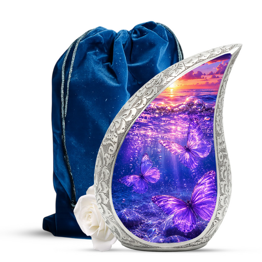 Purple Butterfly Memorial Urn for Mom, Butterfly Cremation Urn for Ashes