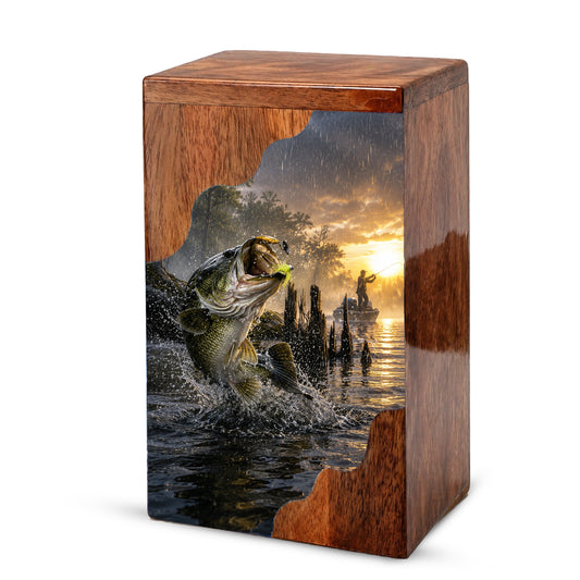 Fishing Cremation Urn – Wooden Urn for Human Ashes | Gone Fishing Memorial Urn