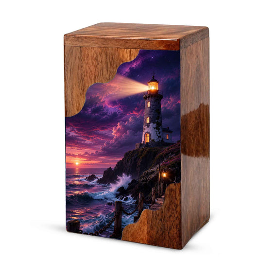 Lighthouse Wooden Cremation Urn for Human Ashes | Personalized Coastal Memorial Urn