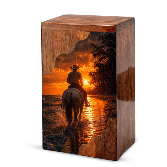 Western Cowboy Wooden Cremation Urn for Human Ashes
