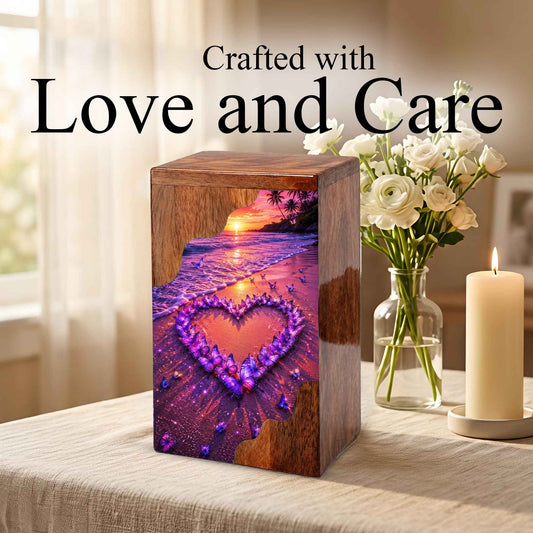 Butterfly Heart Beach Wooden Cremation Urn – Personalized Memorial Urn for Human Ashes