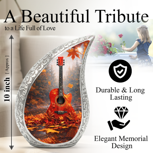 Personalized Guitar Cremation Urn – Custom Music Memorial Urn for Ashes, Teardrop Aluminum Urn, 10 Inch