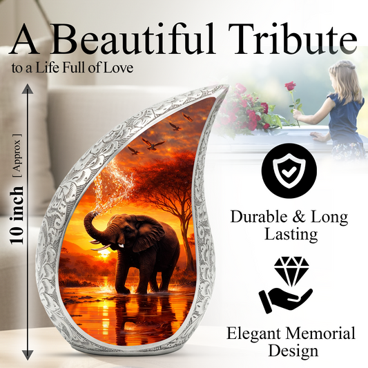 Elephant Sunset Adult Urn for Human Ashes – Premium Elephant Cremation Urn