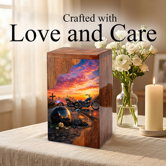 Motorcycle Memorial Wooden Cremation Urn – Wooden Urn for Human Ashes