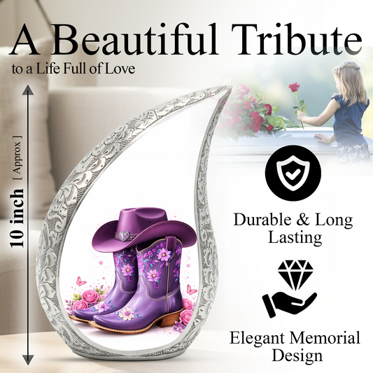 Cowgirl Boot with Hat Cremation Urn for Mom - Personalized Western Urns For Female