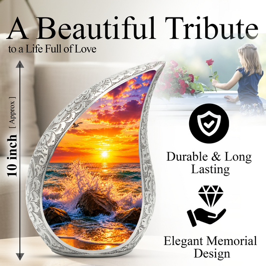 Ocean Sunset Memorial Urn for Mom & Dad – Personalized Cremation Urn for Human Ashes | Beach Funeral Urn for Women & Men