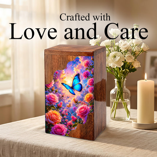 Butterfly Wooden Cremation Urn – Butterfly Memorial Urn for Human Ashes