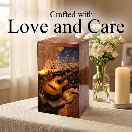Guitar Wooden Cremation Urn – Music Memorial Urn | Wooden Urn for Human Ashes