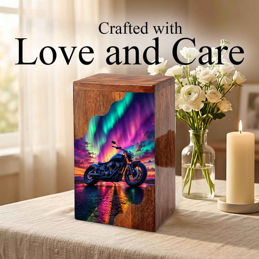 Motorcycle Wooden Cremation Urn – Wooden Urn for Human Ashes