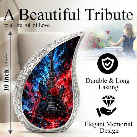 Guitar Cremation Urn for Ashes, Rock Music Memorial Urn, Personalized Adult Aluminum Urn
