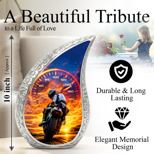 Motorcycle Sunset Cremation Urn for Dad – Adult Urn for Ashes, Memorial Urn for Father