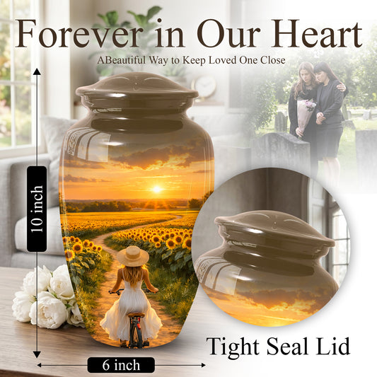 Sunflower Urn for Mom – Sunset Memorial LargeUrn for Ashes | Beautiful Cremation Urn for Women