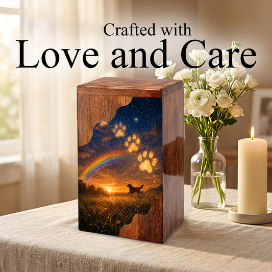 Personalized Dog Urn for Ashes, Wooden Cremation Urn, Rainbow Bridge Pet Memorial