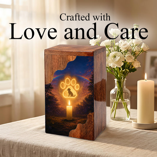 Personalized Dog Urn for Ashes, Rainbow Bridge Wooden Cremation Urn
