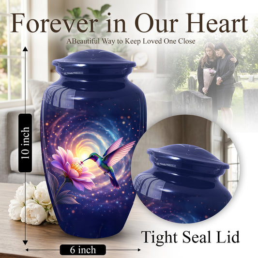Hummingbird Urn for Mom with Pink Flower | Floral Cremation Large Urn for Ashes