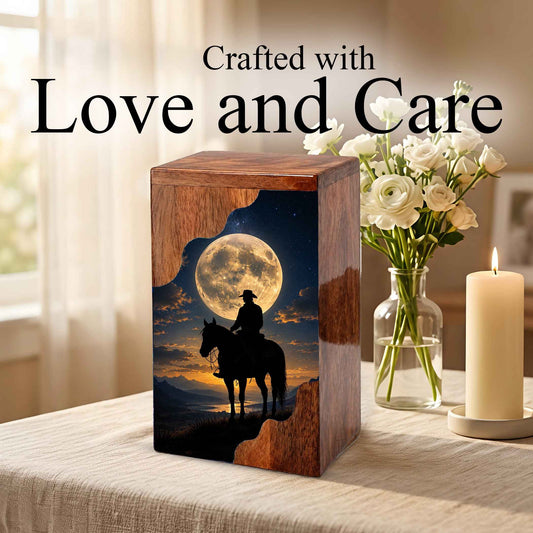 Cowboy Wooden Cremation Urn for Human Ashes