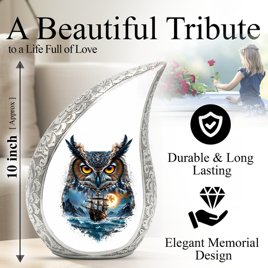 Owl Cremation Urn for Dad – Personalized Adult Cremation Urn for Ashes | Nautical Memorial Urn for Father