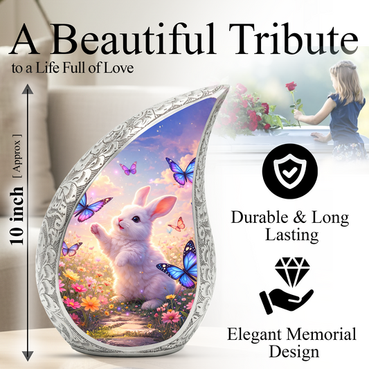 Personalized Cat Cremation Urn – Butterfly Garden Teardrop Memorial Urn, 10 Inch Aluminum