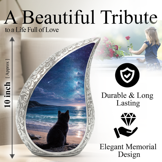 Personalized Cat Urn, Moonlight Beach Cat Urn for Ashes-Memorial Urn For Ashes