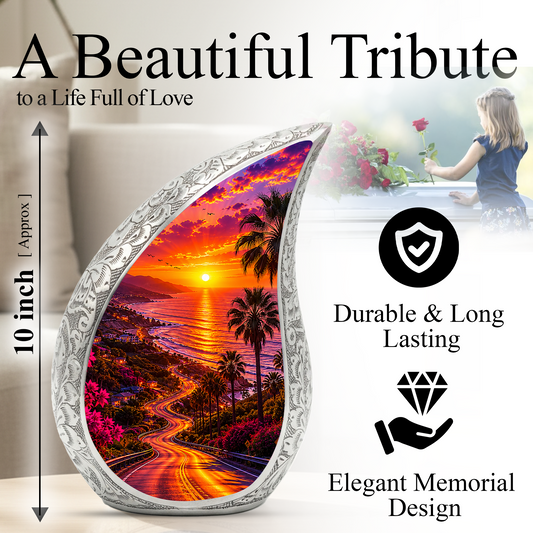 Beach Sunset Urn for Human Ashes | Ocean Beach Themed Adult Cremation Urn