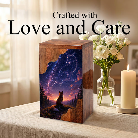 Fox Memorial Wooden Cremation Urn – Wooden Urn for Human Ashes