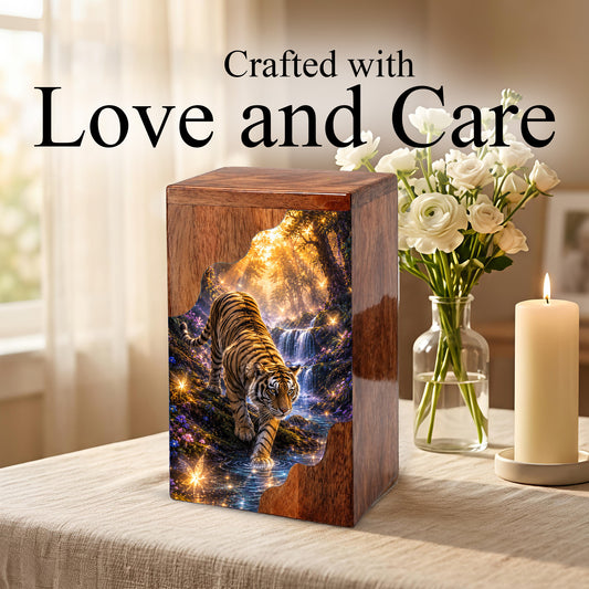 Tiger Wooden Cremation Urn – Personalized Memorial Urn for Dad | Nature Inspired Wooden Urn for Human Ashes